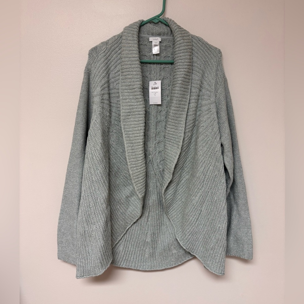 NWT J. Jill Pure Jill sweater cardigan green open classic 100% cotton large tall